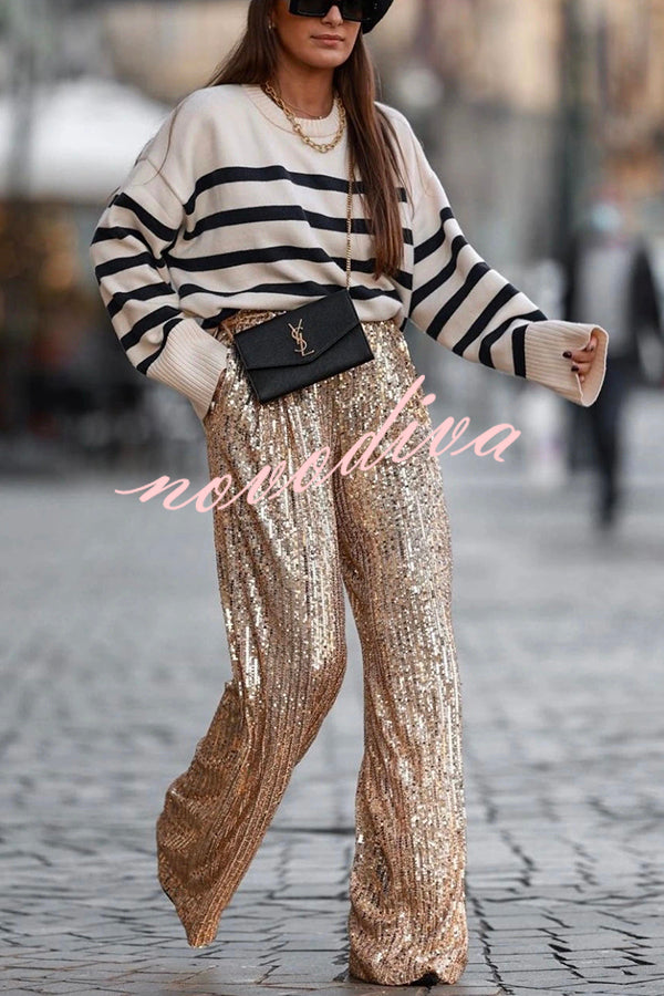 Spread The Light Sequin High Waist Pocketed Wide Leg Pants