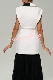 Modern Day Contrast Color Wide Sleeve Waisted Lapel Suit Vest