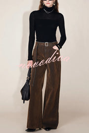 Taylor Denim Mid Rise Detachable Belt Flocked Pocket Wide Leg Jeans