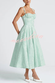 Palace Style Jacquard Fabric Backless Tie Slim Midi Dress