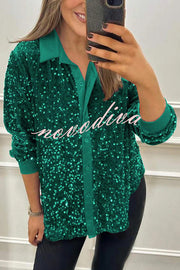 Fashion Velvet Sequined Loose Casual Long-sleeved Shirt