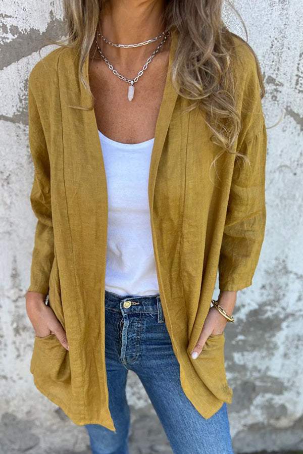 Solid Color Casual Long Sleeve Loose Pocket Cardigan