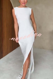 Utterly Perfect Back Drape Cowl Lightweight Slit Stretch Maxi Dress