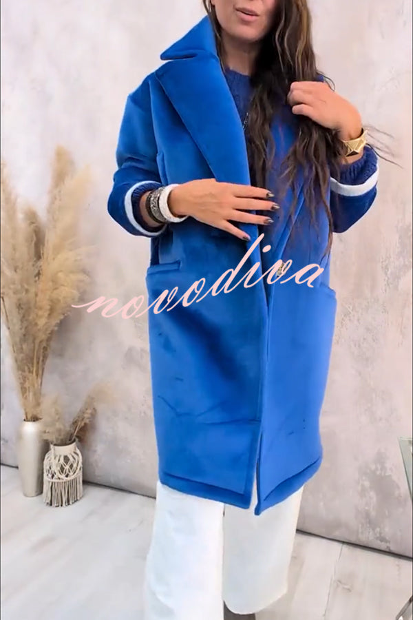 A Pleasant Winter Button Up Long Sleeve Pocket Lapel Loose Midi Jacket