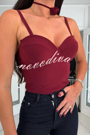 Body Feeling in Love Detachable Straps Sweetheart Neck Stretch Bodysuit / Romper