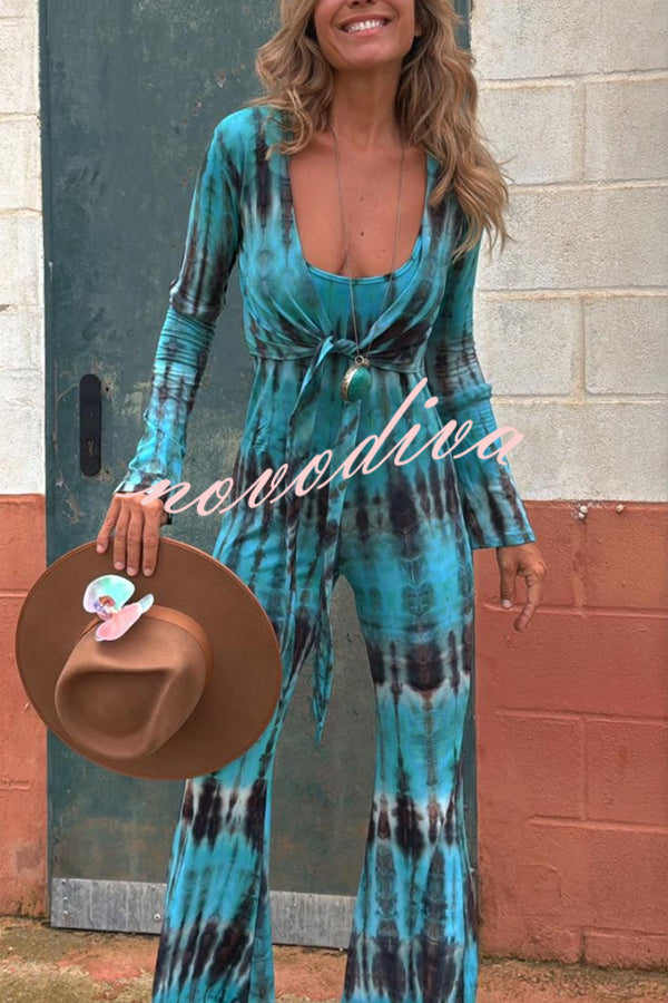 Exclusive Style Tie-dye Print Long Sleeve Tie-up Crop Cardigan