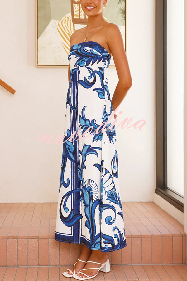 Unique Botanical Print Off-the-shoulder Fitted Maxi Dress