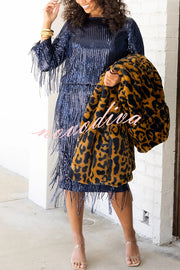 Insight Blueberry Sequin Fringe Long Sleeve Blouse