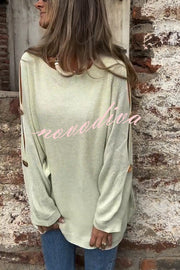 Solid Color Round Neck Hollow Long Sleeve Loose Knitted Sweater