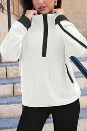 Stylish Color-blocked Trim Loose Casual Pocket Sweatshirt