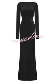 Fashion Long-sleeved Slim Sexy Hollow Slit Maxi Dress