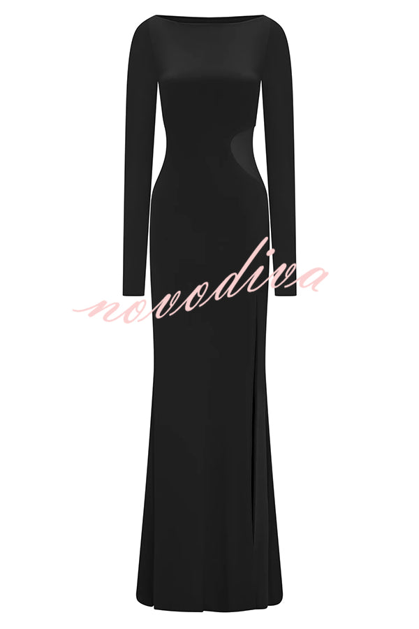 Fashion Long-sleeved Slim Sexy Hollow Slit Maxi Dress