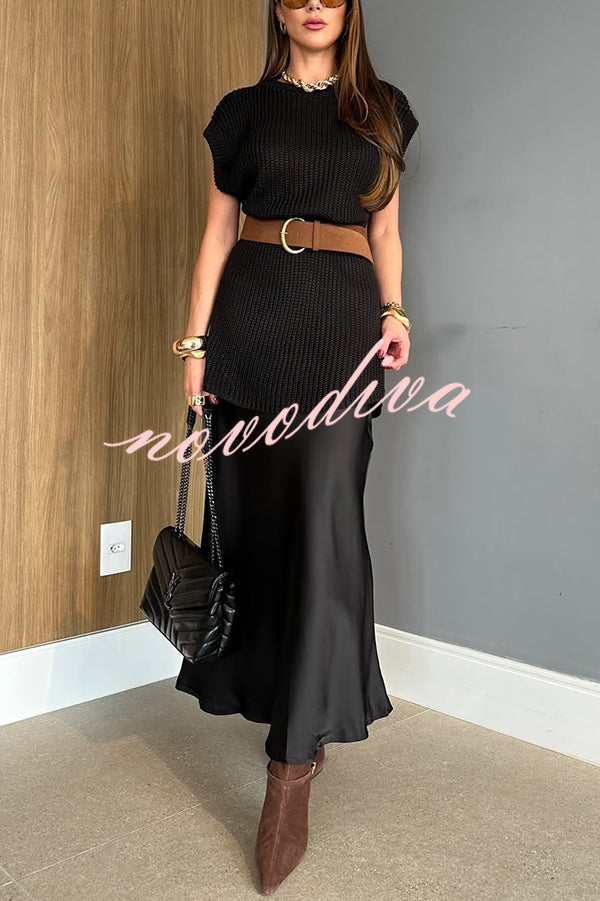 Solid Color Loose Sleeveless Casual Knitted Vest