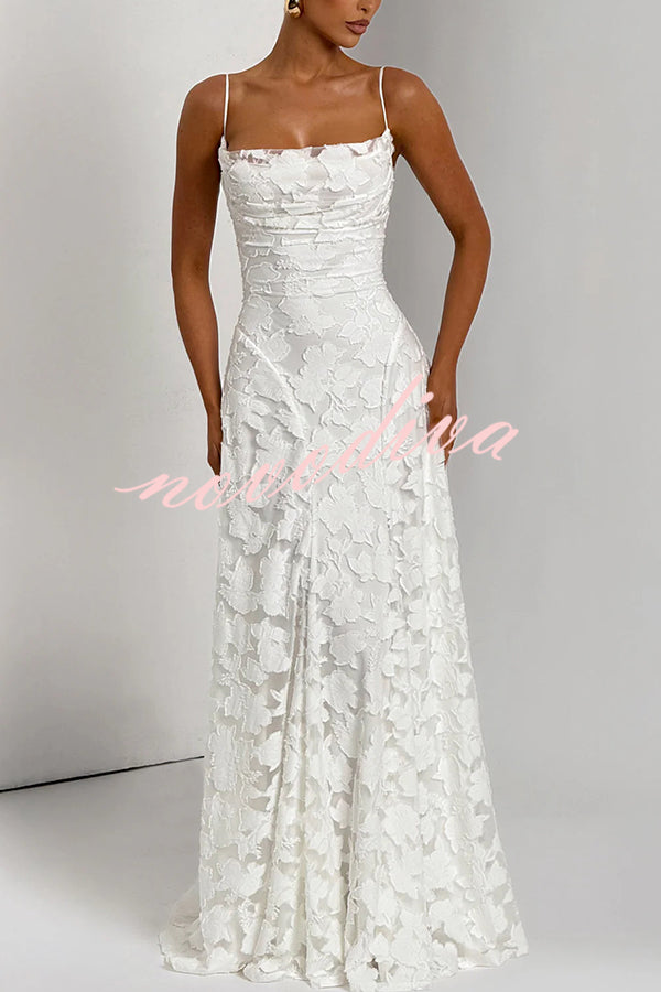 Francis Floral Burnout Jersey Fabric Cowl Neck Back Lace-up Maxi Dress
