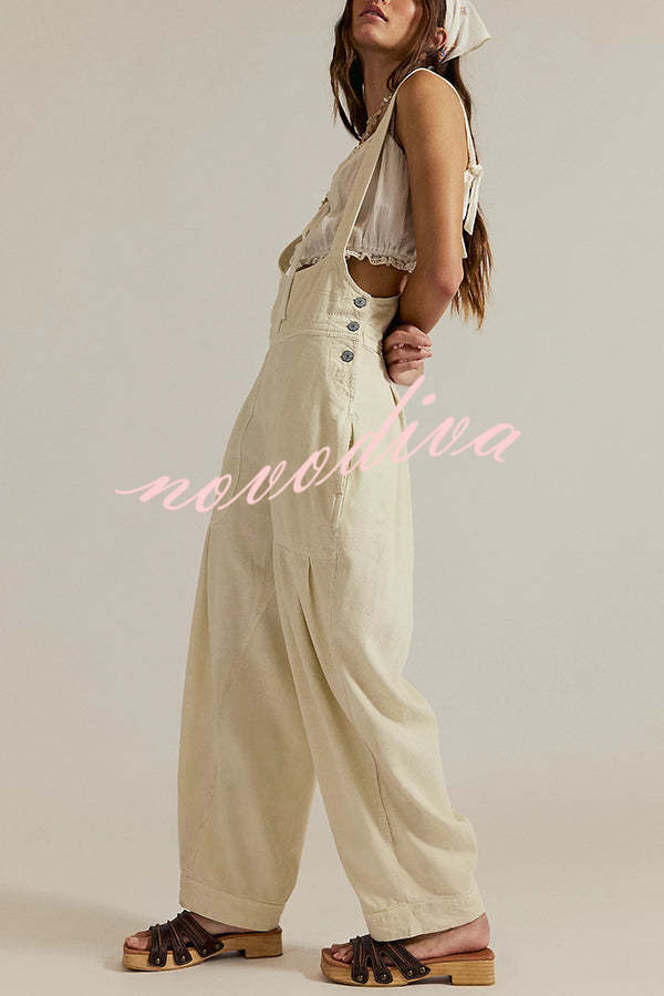 Fashionable Casual Side Pocket Button Loose Denim Overalls