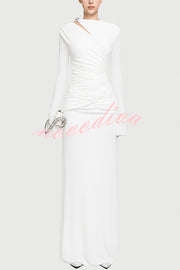 Stylish Long-sleeved Slim-fit Pleated Elegant Maxi Dress