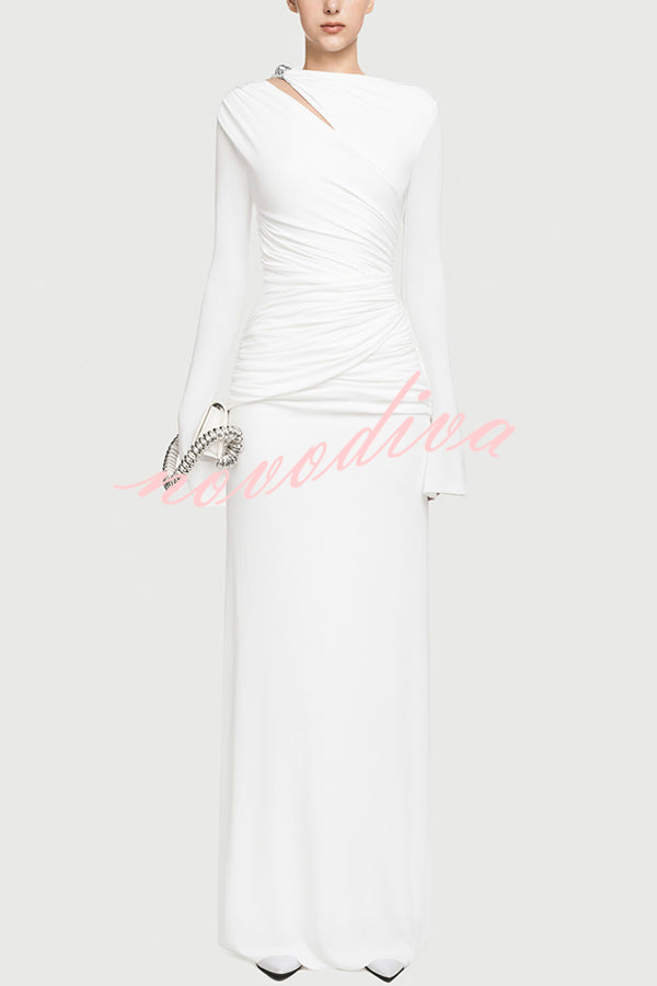 Stylish Long-sleeved Slim-fit Pleated Elegant Maxi Dress