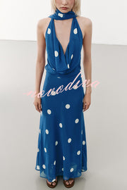 Fashion Polka Dot Print Sexy Halter Neck Backless Maxi Dress