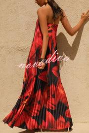 For Every Occasion Satin Pleated Floral Print V-wire Bandeau Neck Maxi Dress