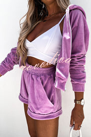 Athleisure Hooded Sweatshirt and Elastic Waist Pocket Shorts Set