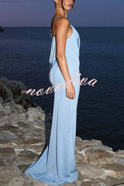 Elissa Glitter Fabric One Shoulder Asymmetrical Cutout Stretch Maxi Dress