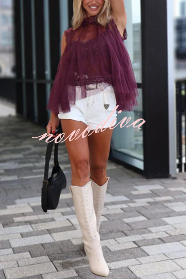 Light and Cute Tulle Lace Inner Wear High Neck Cape Top