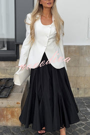 Solid Color Lapel Long Sleeve Casual Button Blazer