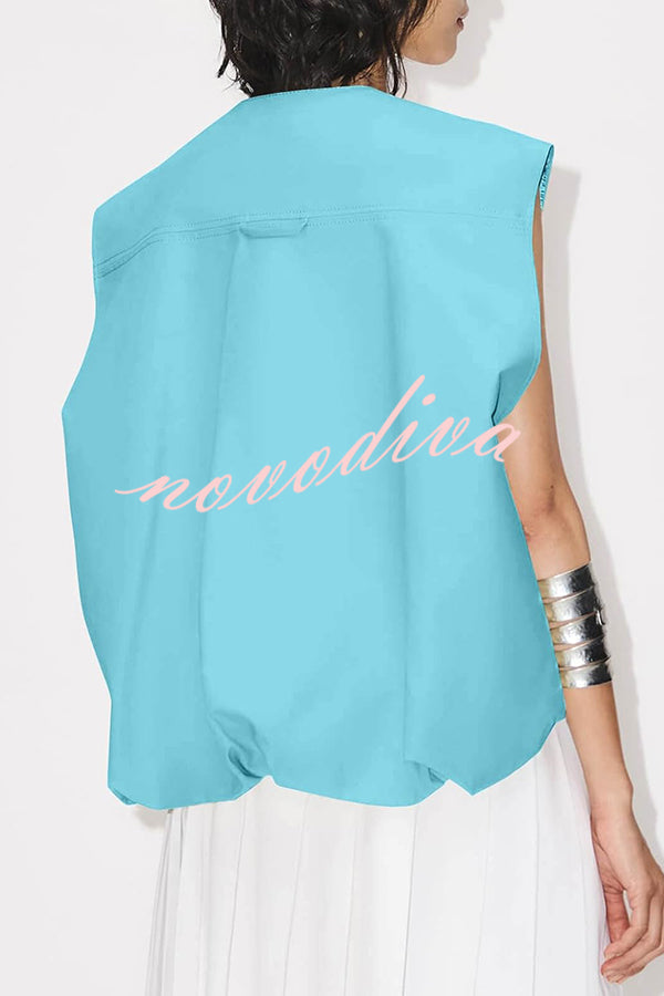 Fashion Zipper Sleeveless Pocket Loose Vest Jacket