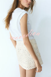 Fashion Floral Hollow Embroidery Slim Mini Skirt