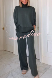 Barker High-Neck Long Sleeve Side Zipper Sweatshirt and Elastic Waist Pocketed Loose Pants Set