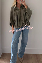 Fashion Lapel Loose Puff Long Sleeve Casual Zipper Jacket