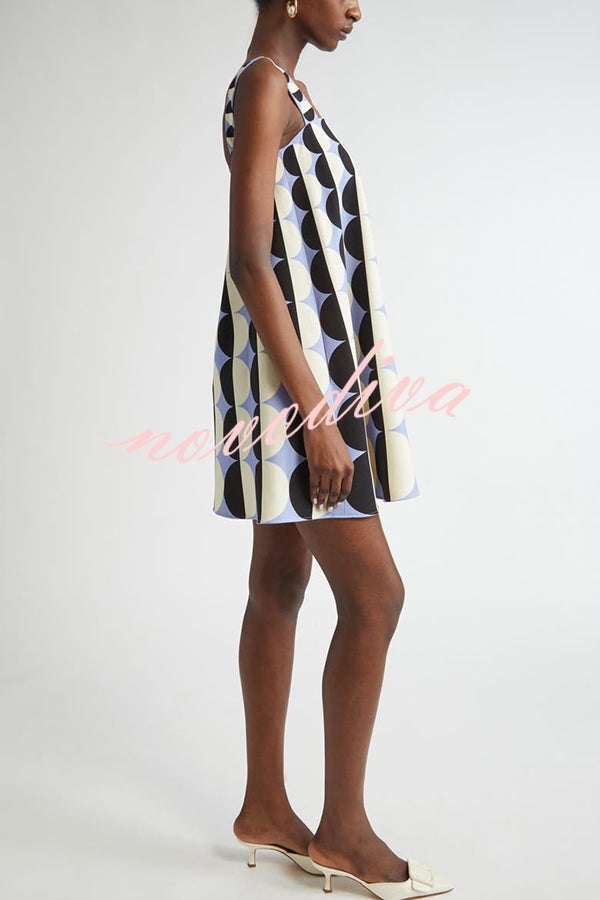 Funny Chic Geometric Circle Poka Dot Square Neck Trapeze Mini Dress