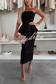 Sexy Tube Backless Lace-up Top and Slim Slit Midi Skirt Set