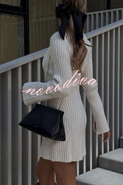 Beautiful Basic Ribbed Knit Long Slit Sleeve Flare Stretch Dress