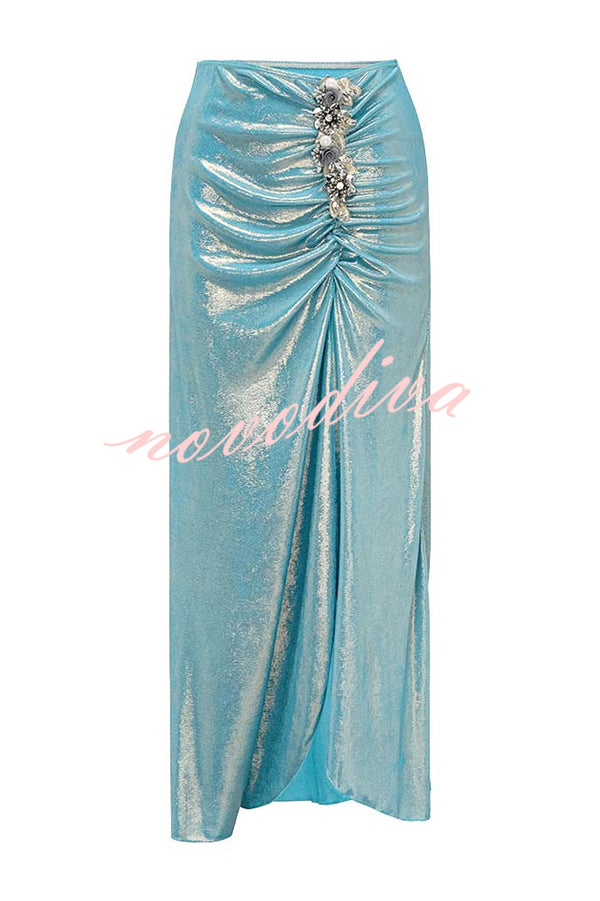 Solid Color Shiny Fabric Irregular Loose Beach Stretch Skirt