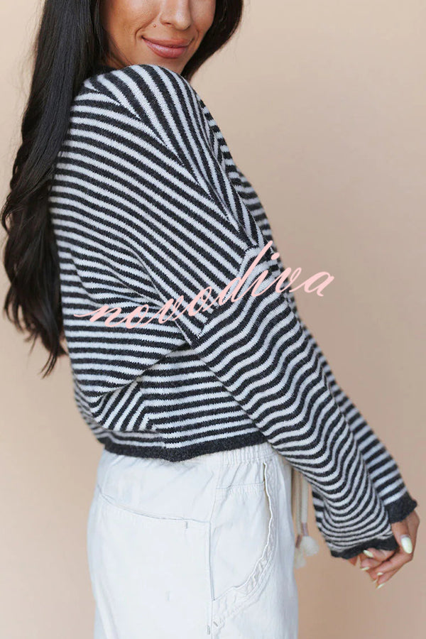 Fashionable Contrast Striped Casual Long-sleeved Knitted Cardigan
