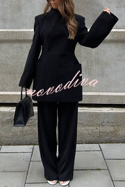 Solid Color Lapel Long Sleeve Casual Pocket Long Blazer