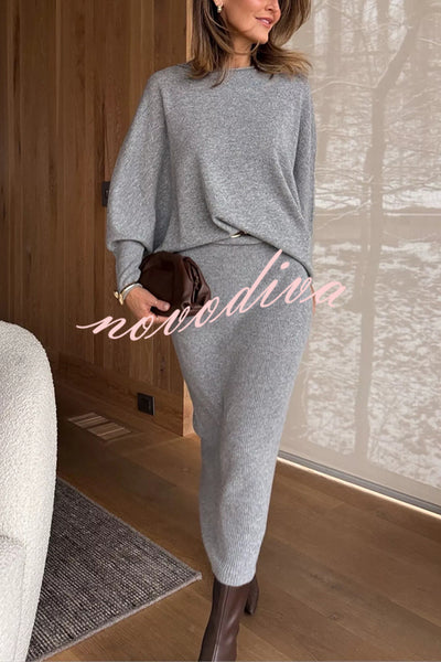 Soft and Warm Cashmere Knit Batwing Sleeve Relaxed Sweater