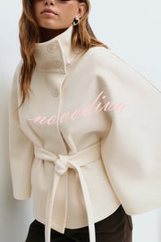 Fashionable Stand Collar Button Waist Tie Loose Cape