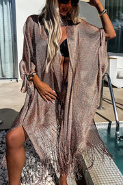 Perfect Look for Vacation Tassle Trim Batwing Sleeve Loose Cover-ups