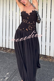 Stephanie Flower Crochet Lace Bust Chiffon Fluffy Hem Maxi Dress