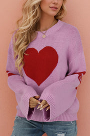 Fashionable Heart-shaped Jacquard Long-sleeved Loose Knit Sweater