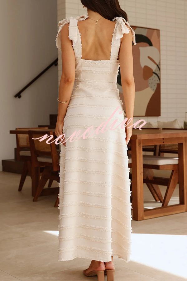 Solid Color V-neck Elegant Sling Lace Up Vacation Maxi Dress