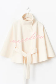 Fashionable Stand Collar Button Waist Tie Loose Cape