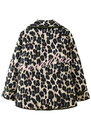 Leopard Print Loose Lapel Pocket Jacket