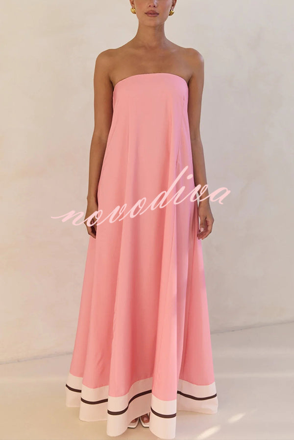 Unique Print Sexy Tube Top Back Zipper Loose Maxi Dress