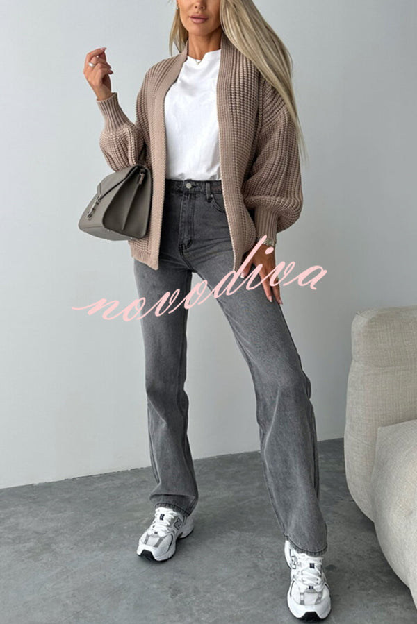 Solid Color V-neck Long-sleeved Casual Knitted Cardigan