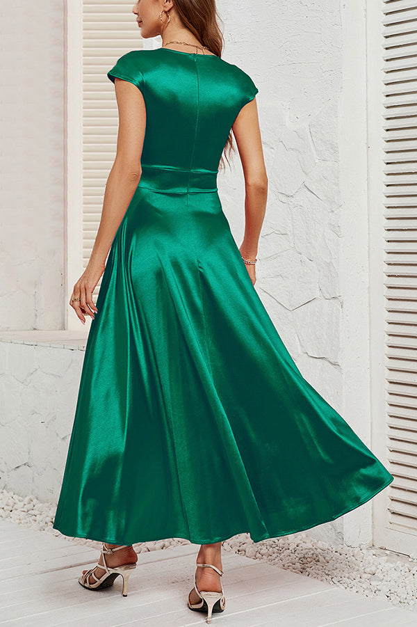 Satin Solid Color Sleeveless V-neck Pocket Maxi Dress