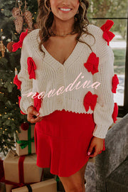 Wrapped in Bows Knit Color-blocked Loose V-neck Long-sleeved Cardigan