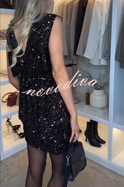 Glam Season Velvet Sequin Back Oversized Bow Design Sleeveless Loose Mini Dress
